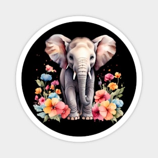 An elephant decorated with beautiful watercolor flowers Magnet